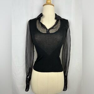 CHANEL Sheer Black Layered Knit Blouse
